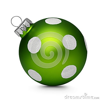 Green christmas ball with spots isolated on white background Stock Photo