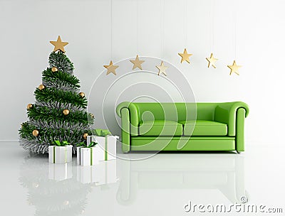 Green christmas interior Stock Photo