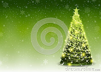 Green Christmas Tree Background with Falling Snowflakes Vector Illustration