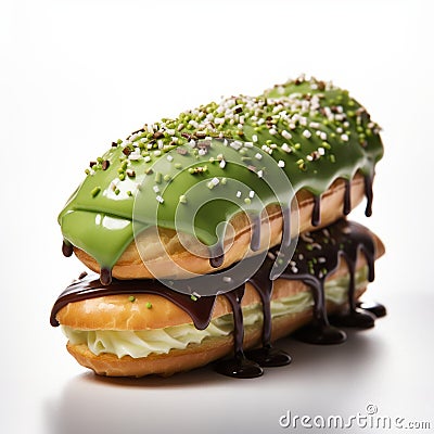 Green Christmas Tree Eclairs With Sprinkles - Delicious Festive Dessert Stock Photo