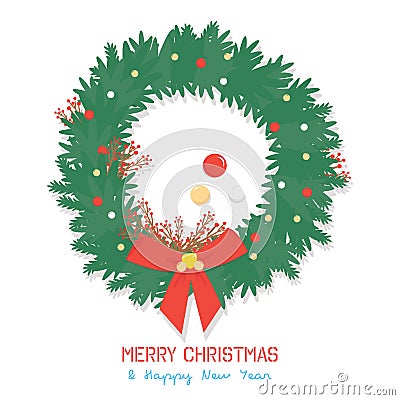 Green christmas wreath isolated on white background. Stock Photo