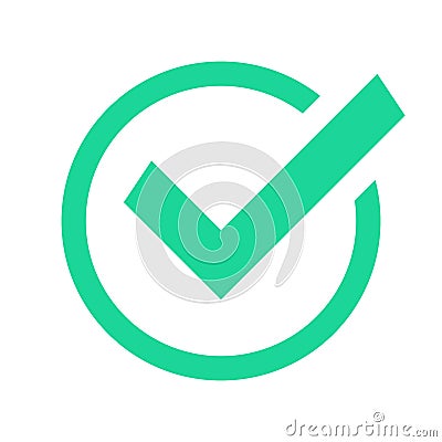 Green circle check mark. Confirmation tick marks, marked agree sign and checked confirm checks box vector icon Vector Illustration