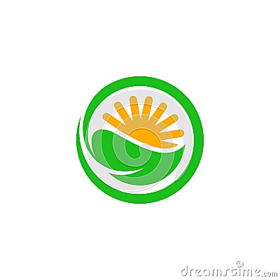 Green circle with leaf and half sun inside it Vector Illustration