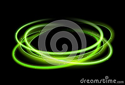 Green circle light effect background. Swirl glow magic line trail. Light effect motion Vector Illustration