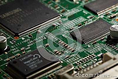 St.Petersburg, Russia - April 2018 -Printed circuit board. Computer technology background Editorial Stock Photo