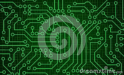 Green circuit board pattern texture. High-tech background in dig Cartoon Illustration