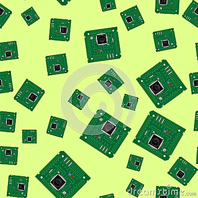 Green Circuit Board Seamless Pattern Vector Illustration