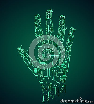 Green circuit hand Stock Photo