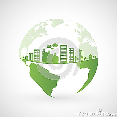 Green city on earth Vector Illustration