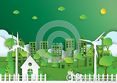 Green city of environment concept paper art style Vector Illustration