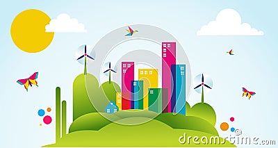 Green city spring time concept illustration Vector Illustration