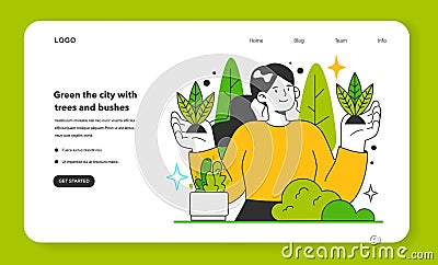 Green the city with trees and bushes for energy efficiency in the city. Vector Illustration