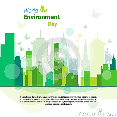 Green City World Environment Day Ecology Protection Holiday Greeting Card Vector Illustration