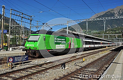 Green Class Re 460 at Brig, Switzerland Editorial Stock Photo