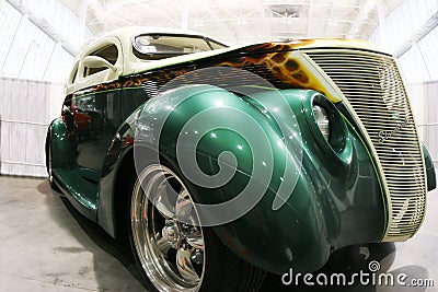 Green classic car at a car show Editorial Stock Photo