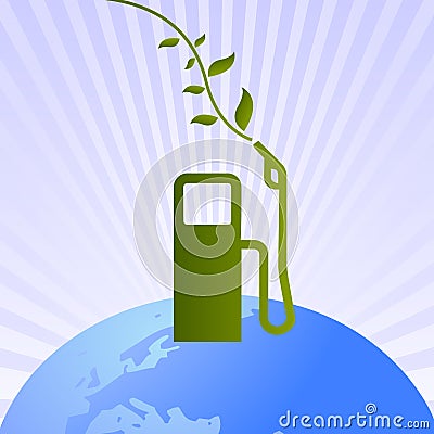 Green clean fuel pump on world Vector Illustration