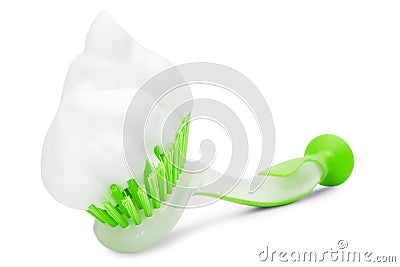 Green cleaning brush with white foam Stock Photo