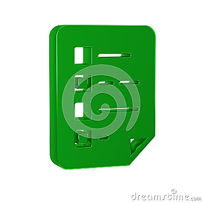 Green Clipboard with checklist icon isolated on transparent background. Control list symbol. Survey poll or Stock Photo