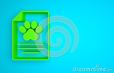 Green Clipboard with medical clinical record pet icon isolated on blue background. Health insurance form. Medical check Cartoon Illustration