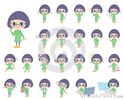 Green clothes Bobbed Glasses girl Vector Illustration