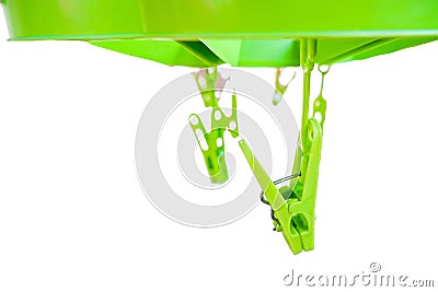 Green clothes peg that isolated on a white background Stock Photo