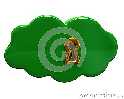 Green cloud with a keyhole Cartoon Illustration