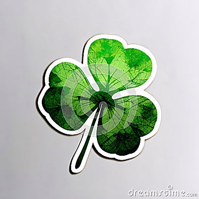 Green Clover Sticker. Three-leafed. The green color symbol of St. Patrick's Day Stock Photo