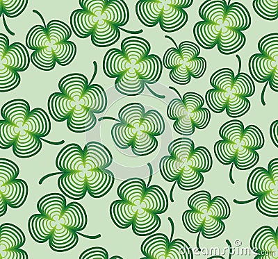Green cloverleaf pattern, seamless vector line background, a traditional symbol of good fortune Vector Illustration