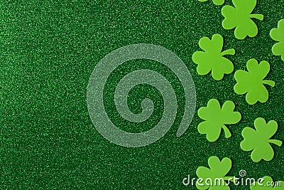 Green Clovers or Shamrocks on Green Background Stock Photo