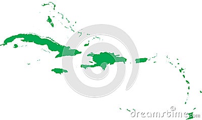 GREEN CMYK color map of CARIBBEAN ISLANDS Vector Illustration
