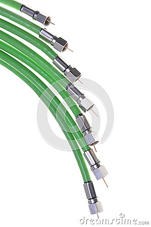 Green coaxial cable tv withe connectors Stock Photo