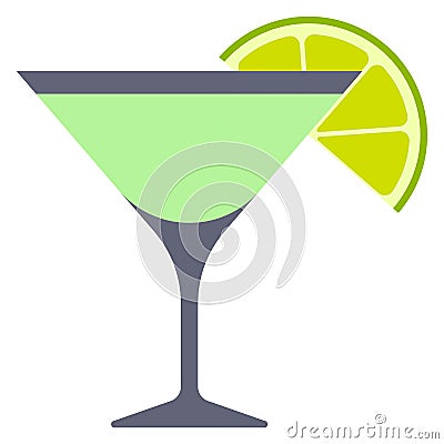 Green cocktail glass. Summer lemon drink icon Vector Illustration