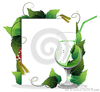 Green cocktail with leaves Vector Illustration
