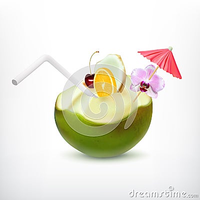 Green coconut cocktail Vector Illustration