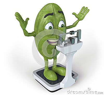 Green coffee bean on scale Cartoon Illustration