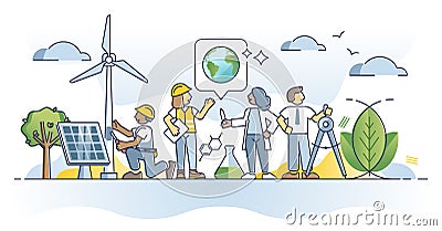 Green collar workers as environmental sector occupation outline concept Vector Illustration