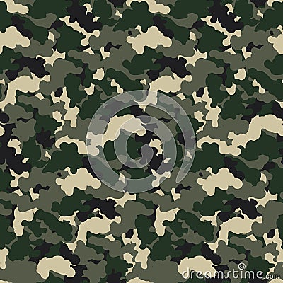 Green color abstract camouflage seamless pattern Vector background. Modern military style camo art design backdrop. Vector Illustration