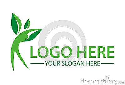 Green Color Abstract People Yoga Leaf Growth Logo Design Vector Illustration