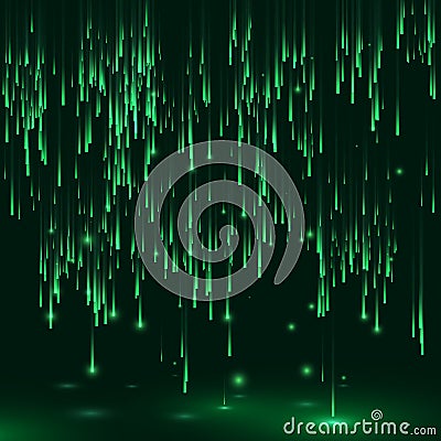 Green color background in a matrix style. Data stream. Falling random data block. Cyberspace or virtual reality visualisation. Vector Illustration