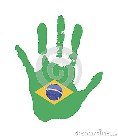 Green color of the flag. vector handprint in the form of the flag of Brazil Stock Photo