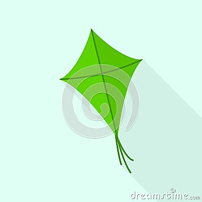 Green color kite icon, flat style Vector Illustration