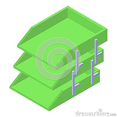 Green color paper tray icon isometric vector. Cabinet case empty Vector Illustration