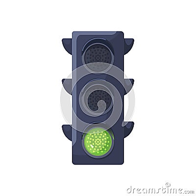 Green color signal on traffic light, allowing driving and going. Led lamp on street semaphore. Stoplight for road rules Vector Illustration