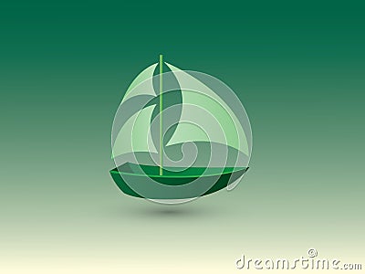 A green color simple small sail boat for traveling and fishing on green background Vector Illustration