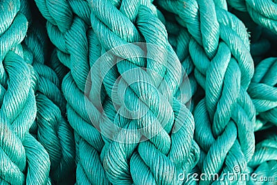 Green color texture, close-up photography of nautical ropes Stock Photo