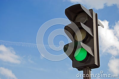 Green color on the traffic light Stock Photo