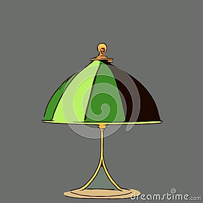 a green-colored lamp on a solid grey background. Cartoon Illustration