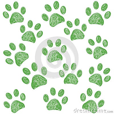 Green colored paw print background Vector Illustration