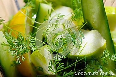 Green colour fruit and vegetables in a blender. Stock Photo