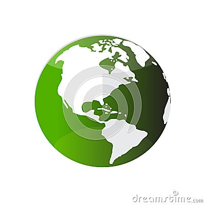 Green colour planet Earth or globe t icon, isolated on white background. Stock Photo